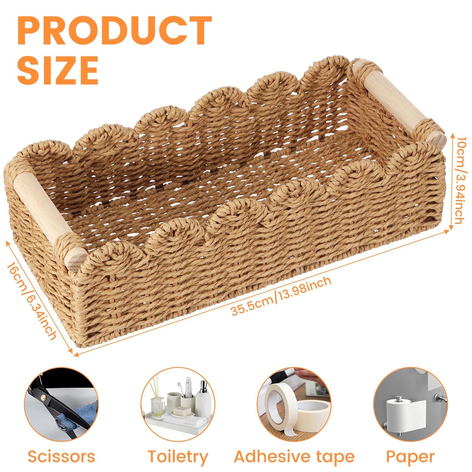 

Handmade Storage Basket Desktop Woven Shelf Basket Rectangular Cosmetic Box Vintage Toilet Woven Box Organiser for Home Bathroom
