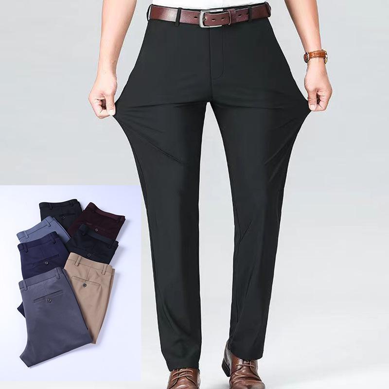 Calças masculinas elásticas pretas casuais de negócios