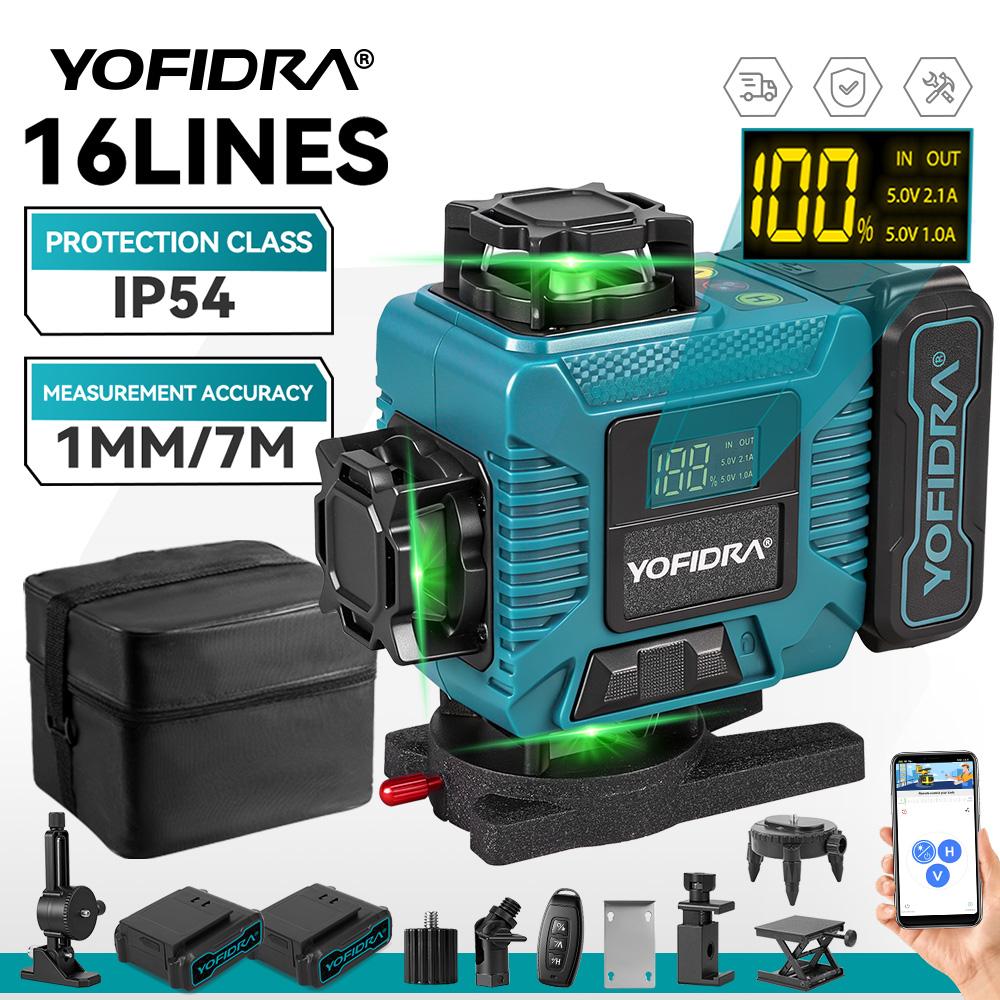 Yofidra 4D Professional Laser Level 16 Lines Horizontal And Vertical With APP Remote Control 360°Self-leveling Laser Levels