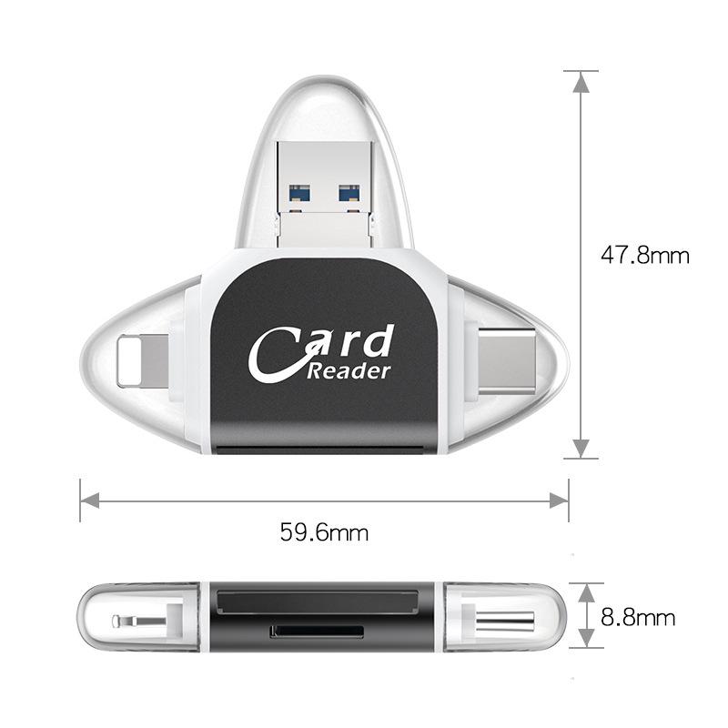 Four-in-One Multi-Function Card Reader for Apple & Android Phones: TF & SD Compatible