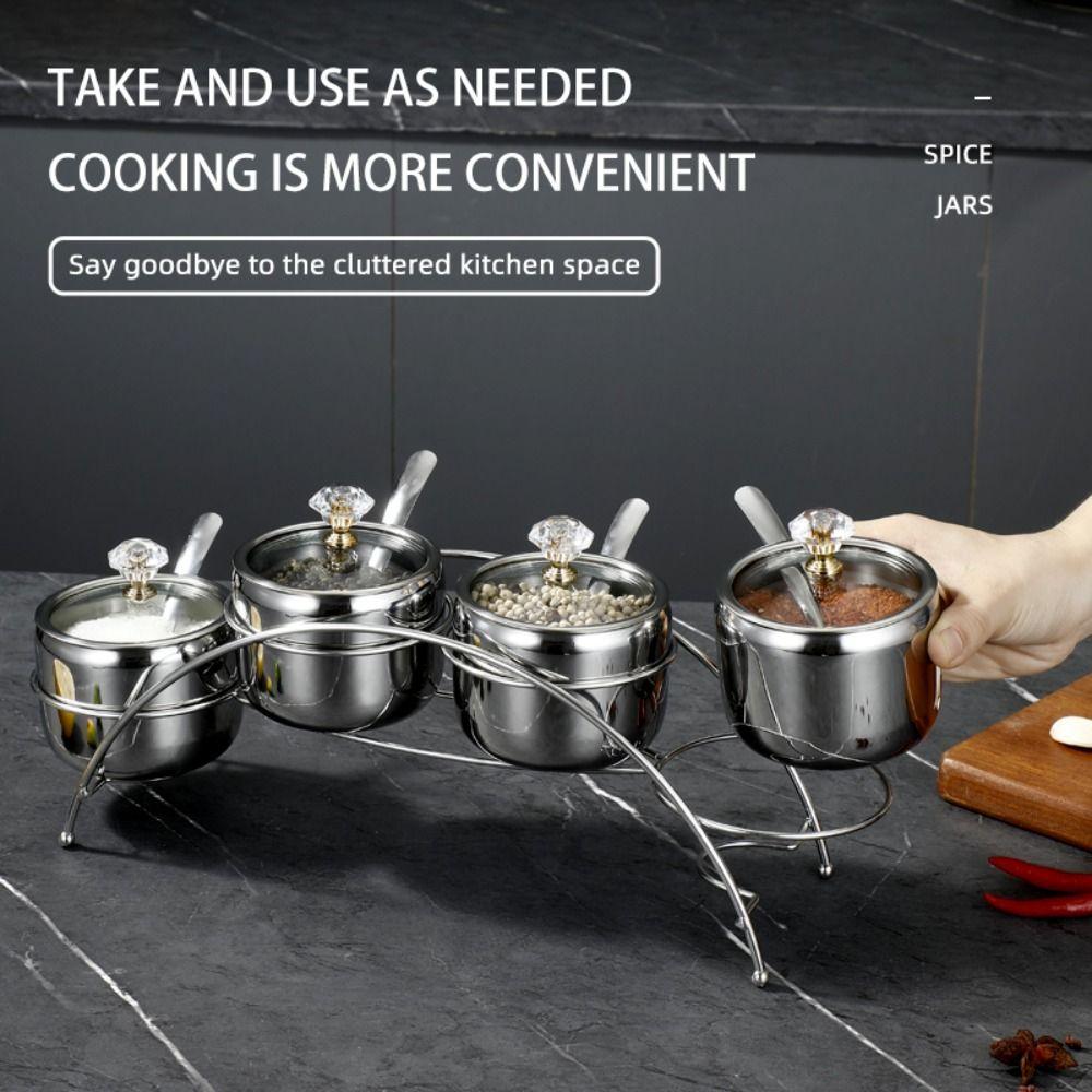 Stainless Steel Condiment Jar Set Light Luxury Spice Organizer Salt Storage Container Countertop