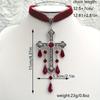 Gothic Vampire Silvery Large Cross Pendant Necklace Inlaid Artificial Crystal  Bohemian Style Synthetic Gems Decor Pendant Necklace Jewelry Gift