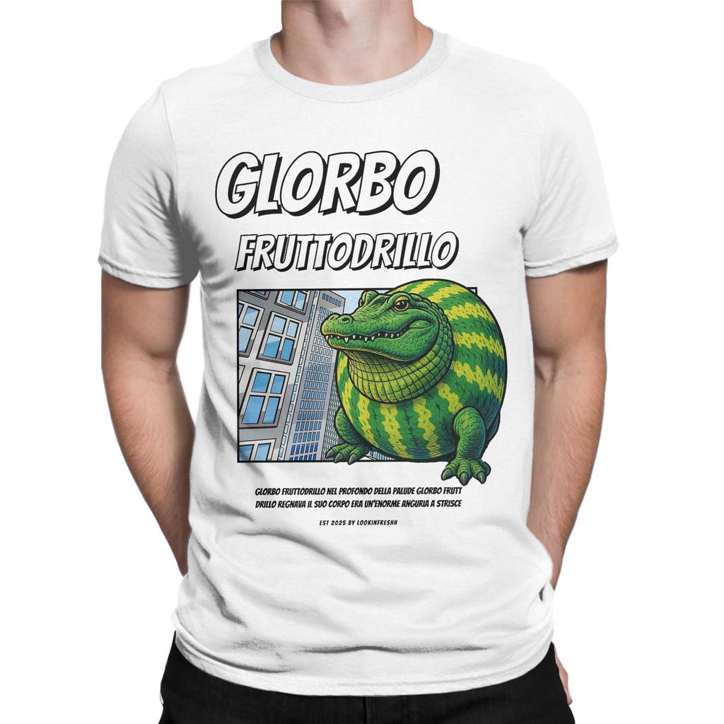 Glorbo Fruttodrillo 90er Comic-Stil Italienisches Brainrot T-Shirt für Herren Reines Baumwoll-T-Shirt Kurzarm-T-Shirt Erwachsenen-Oberteile
