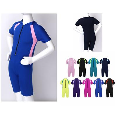 Kids Girls Short Sleeves One-piece Shorty Wetsuit Swimsuit Swimwear Bathing Suit Rash Guard