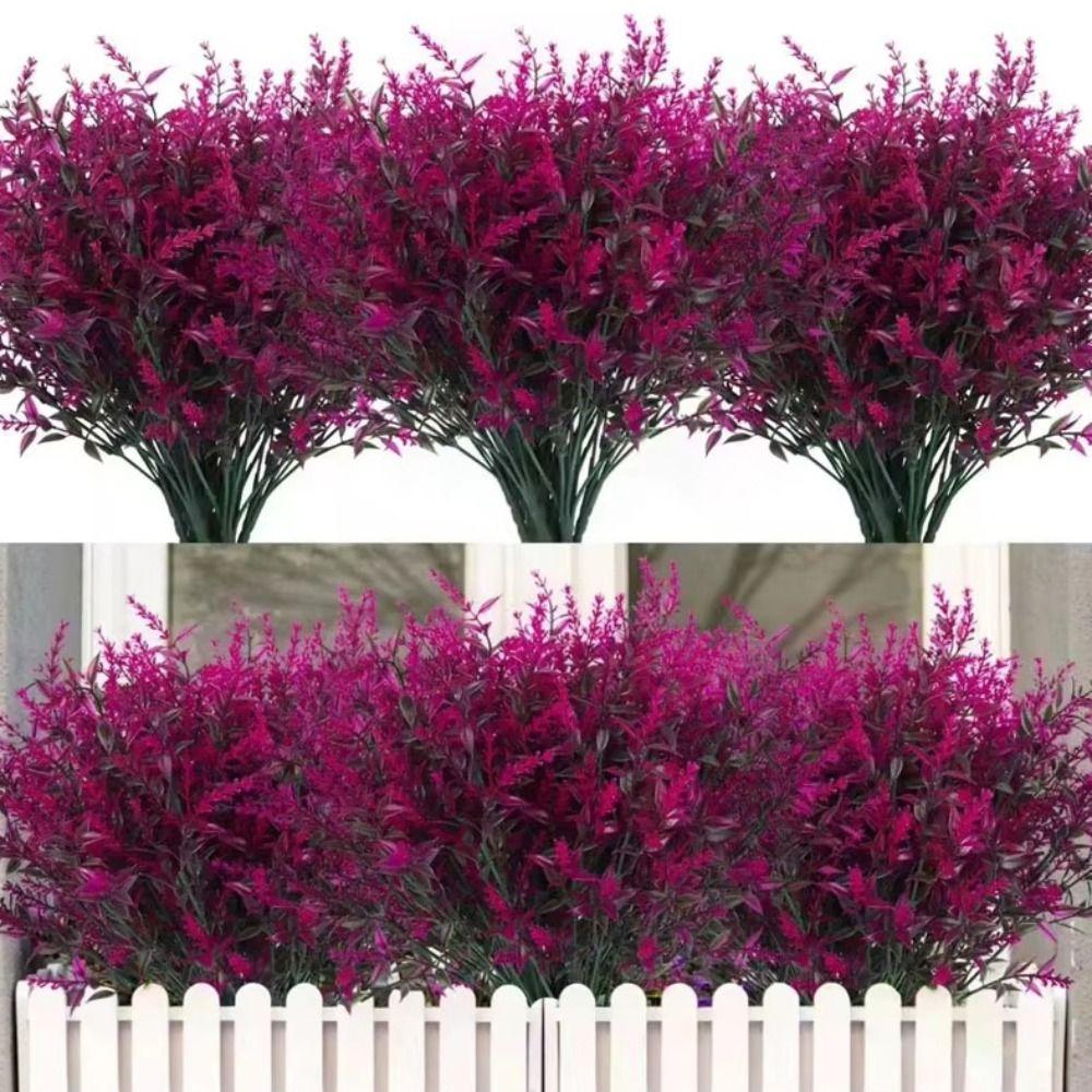 5PCS UV Resistant Faux Lavender 7 Heads Lavender Bouquet Realistic Fake Flowers  Home Decor