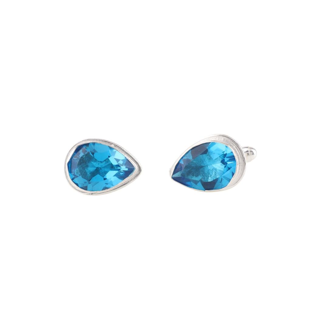 Swiss Blue Topaz Gemstone 925 Sterling Silver Handmade Partywear Cufflinks 0.66" CL-6-10