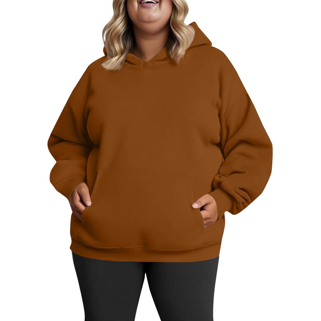 Women's Fashionable Casual Large-sized Long-sleeved Hooded Solid-color Sweatshirt