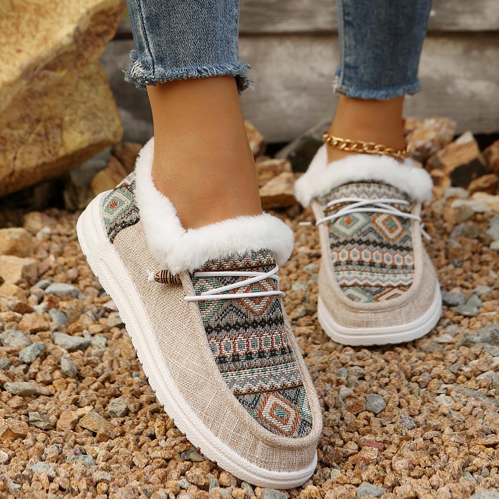 Plus-size cotton shoes women's 2025 autumn/winter new round-toe lace-up cotton boots flat-soled fleece warm cotton shoe women