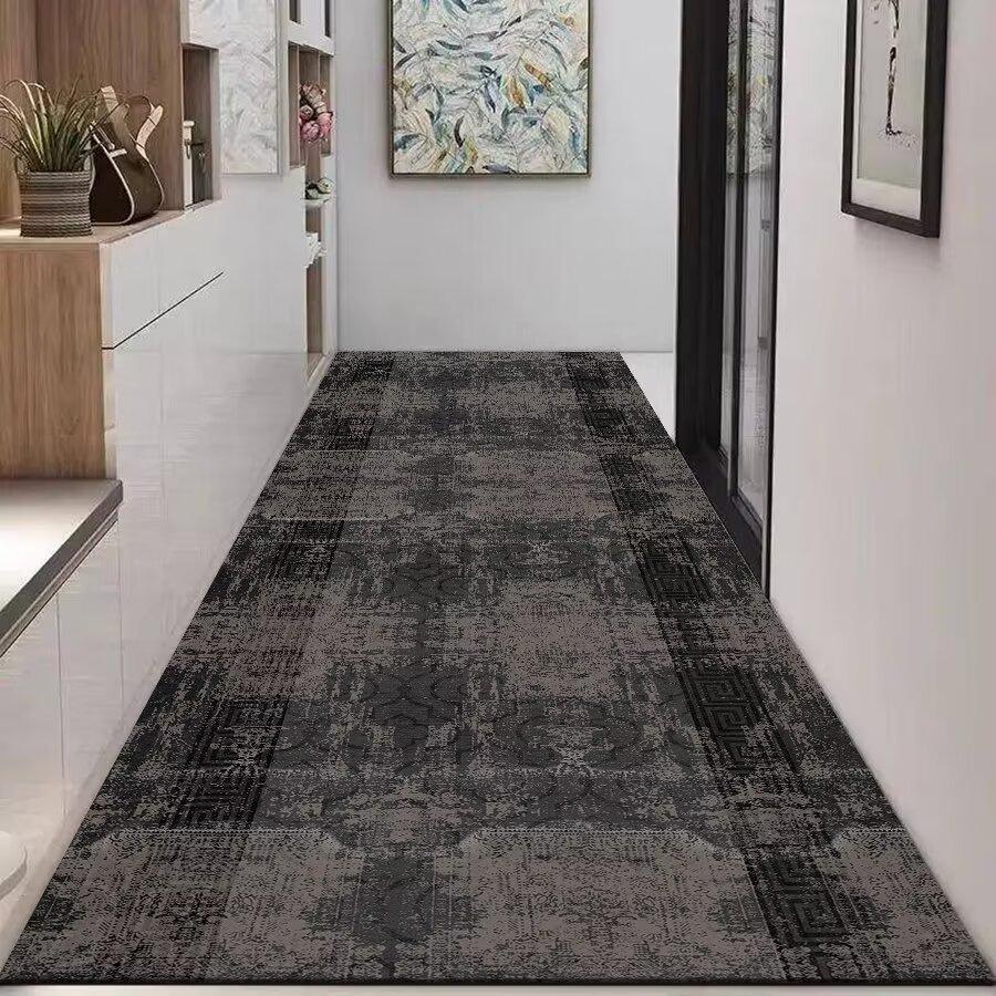 Nordic Modern High-end Long Hallway Carpet Luxury Grey Corridor Runner Home Decoration Area Rug Hotel Aisle Non-slip Kitchen Mat