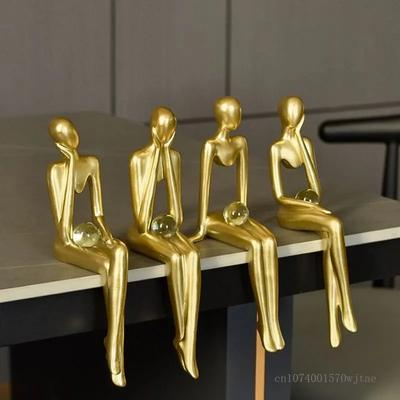 Luxury Gold Abstract Figure Sculpture Home Decoration Office Wine Cabinet Living Room Decor Resin Beautiful Woman Sculpture, 1Pc