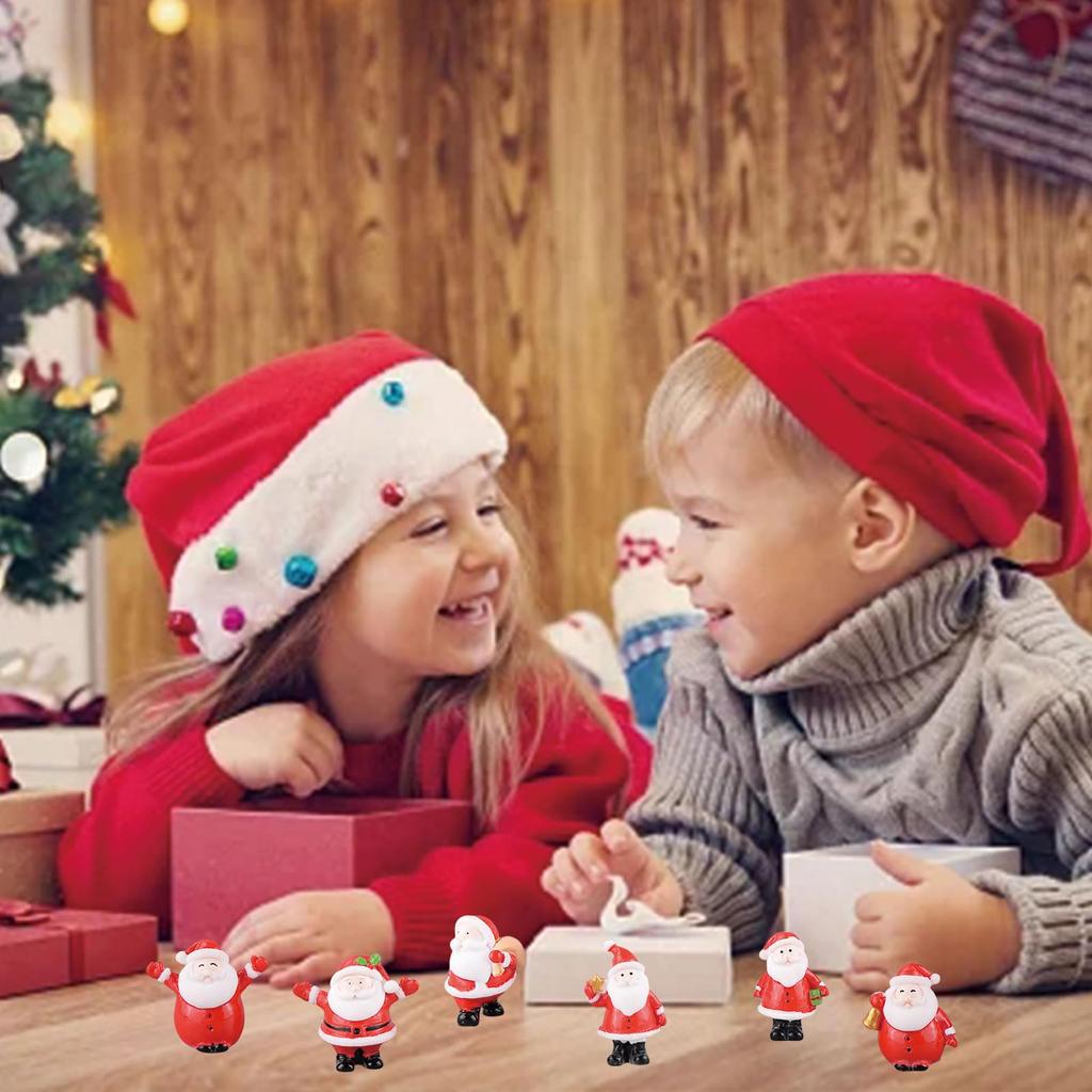 Set of 6 Santa Claus Miniature Christmas Cute Resin Christmas Decorations for Potted Window DIY Christmas Gifts Ornaments, Tabletops, Bonsai, Plants,