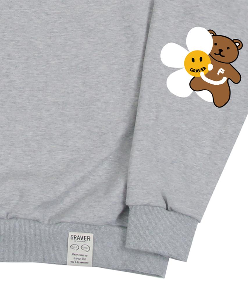 GRAVER [Unisex] Elbow Flower Bear Smile Sweatshirt_Gray