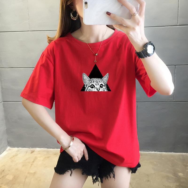 Summer pure cotton Casual loose student T Shirt Women's Y2k Tops Harajuku funny cartoon print Short Sleeve T-shirts Women