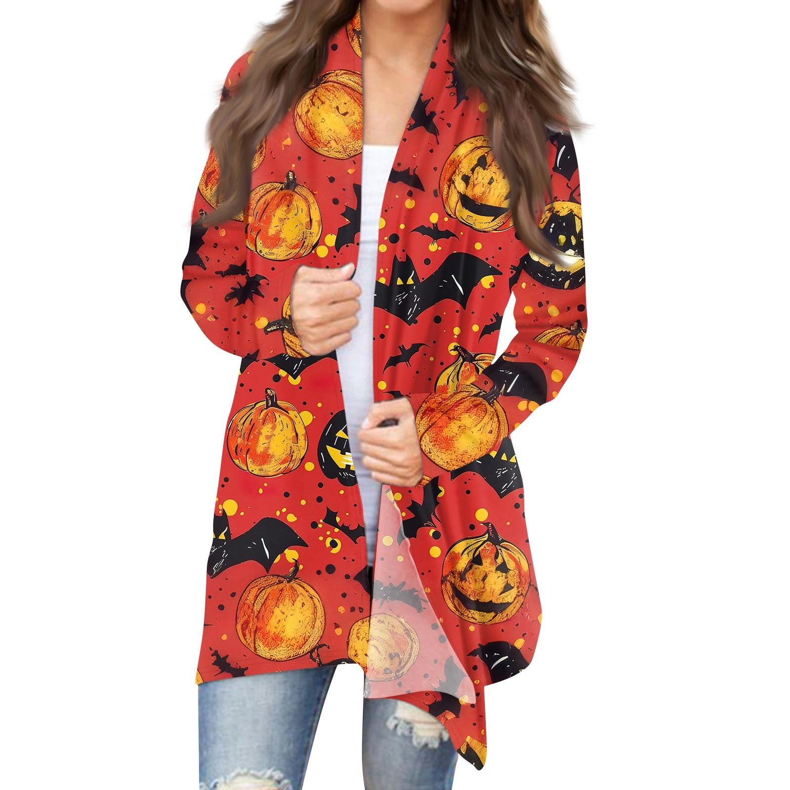 

Женский кардиган с длинными рукавами и принтом на Хэллоуин, легкая куртка с принтом L красный