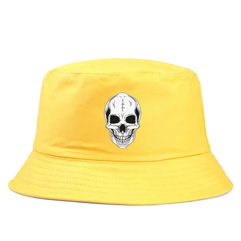 Skull Print Bucket Hat Reversible Gothic Punk Fisherman Cap Unisex Hip Hop Streetwear Sun Hat Outdoor Travel Beach Visor