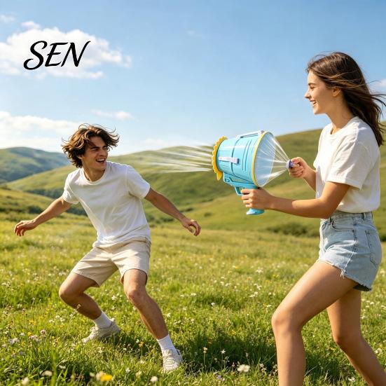 Originelles Geschenk für Kinder Handheld-Luftkanone Spielzeug, Einzelschuss Wirbel Kein Feiertags-Streichler Batterie Schießer Bläser Streich Spielzeug Outdoor Spiele, Garten