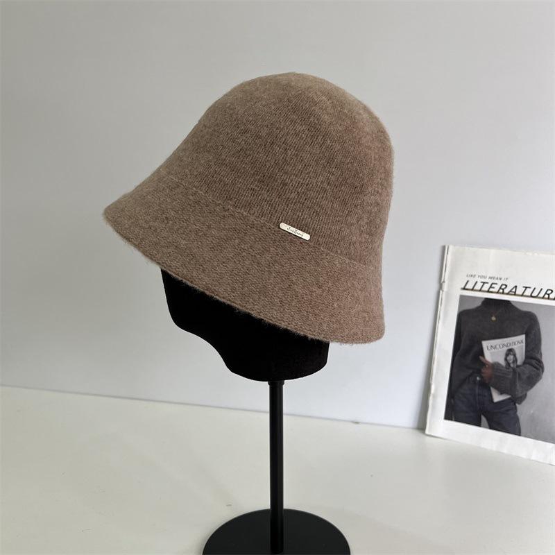 

Wool hat autumn and winter knitted bucket hat plain face small bucket hat warm wool basin hat M（56-58cm） хакі