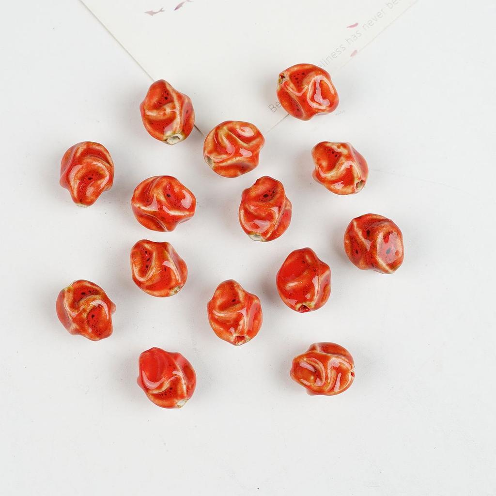 Ceramic Loose Beads Chinese Red Beads Handmade DIY Necklace Loose Beads Accessories