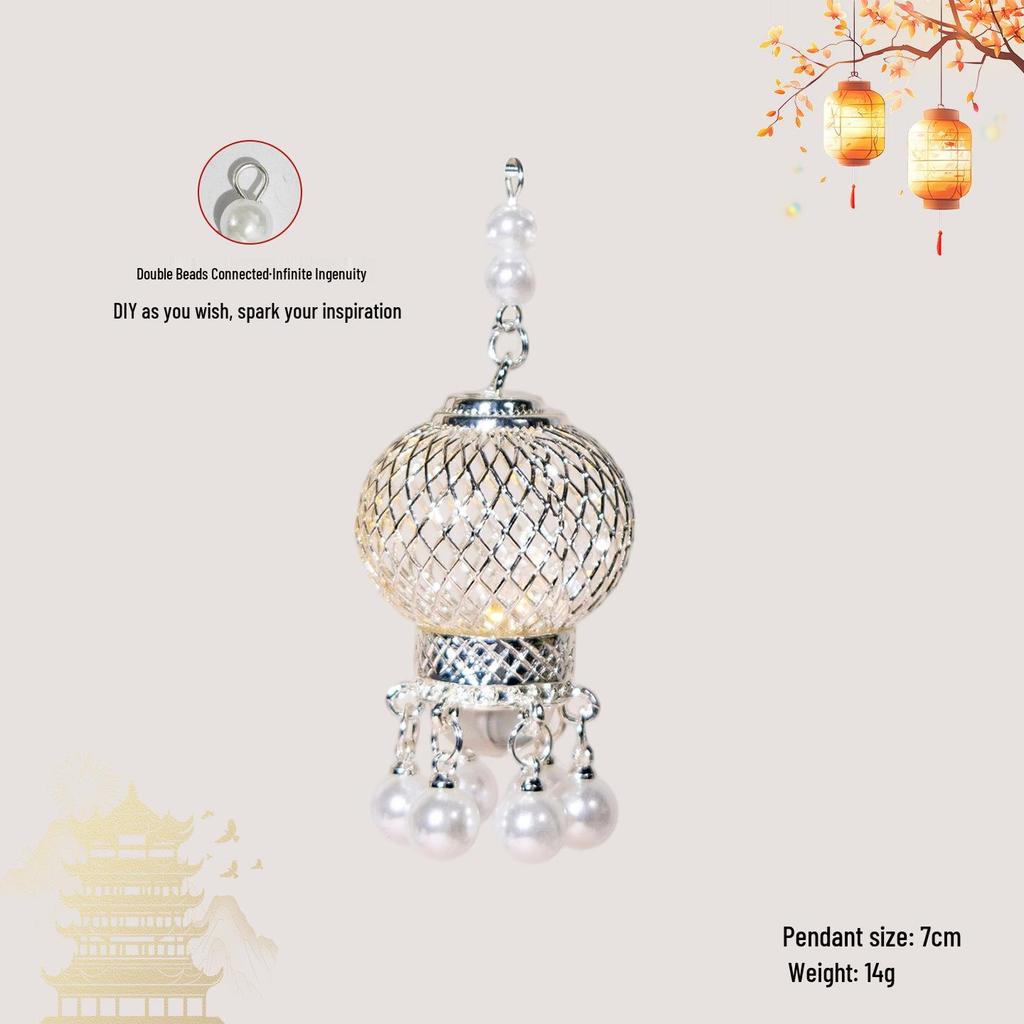 Luminous DIY Palace Lantern Fan Pendant Magnet Keychain Ornament - Ancient Style Accessory
