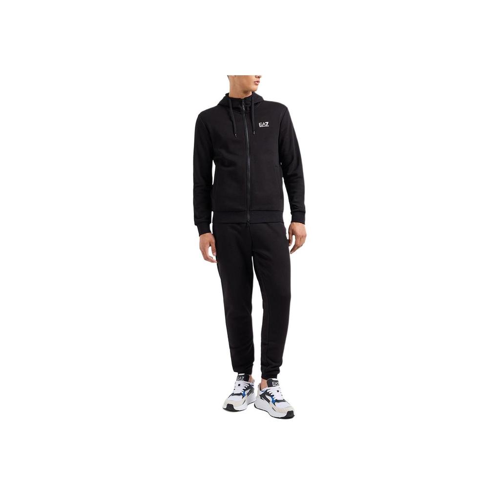 Emporio Armani EA7 FW24 Letter Logo Printed Hooded Zip Long Sleeve Casual Sports Suit Men suit Black 8NPV68-PJVTZ-1200