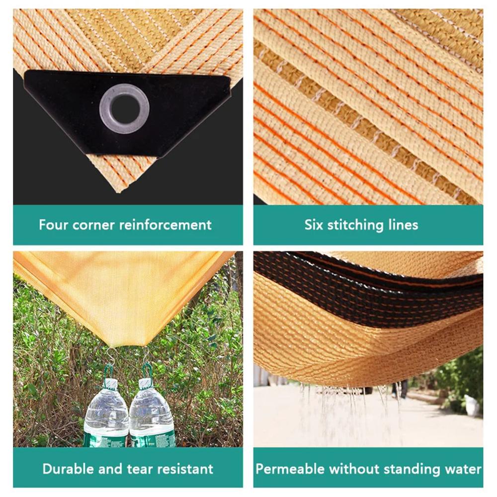 Summer Outdoor Shading Beige Shading Net Wrapped Perforated Shading Cloth with Grommets Easier to Hang Tear-Resistant