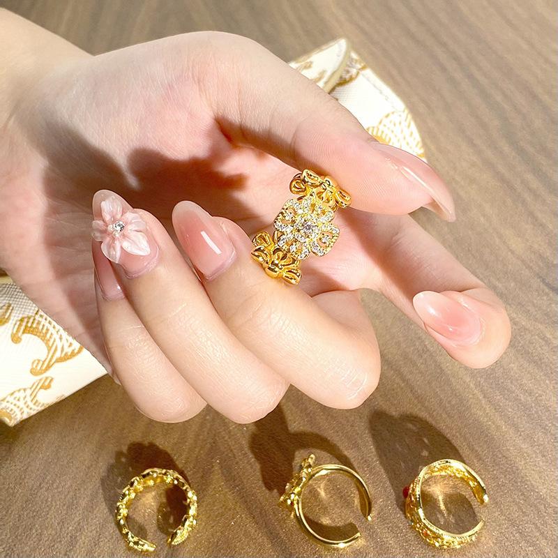 Diamond-Set Medieval Flower Opening Ring Niche Design Temperament Retro Light Luxury Exquisite High-End Ring