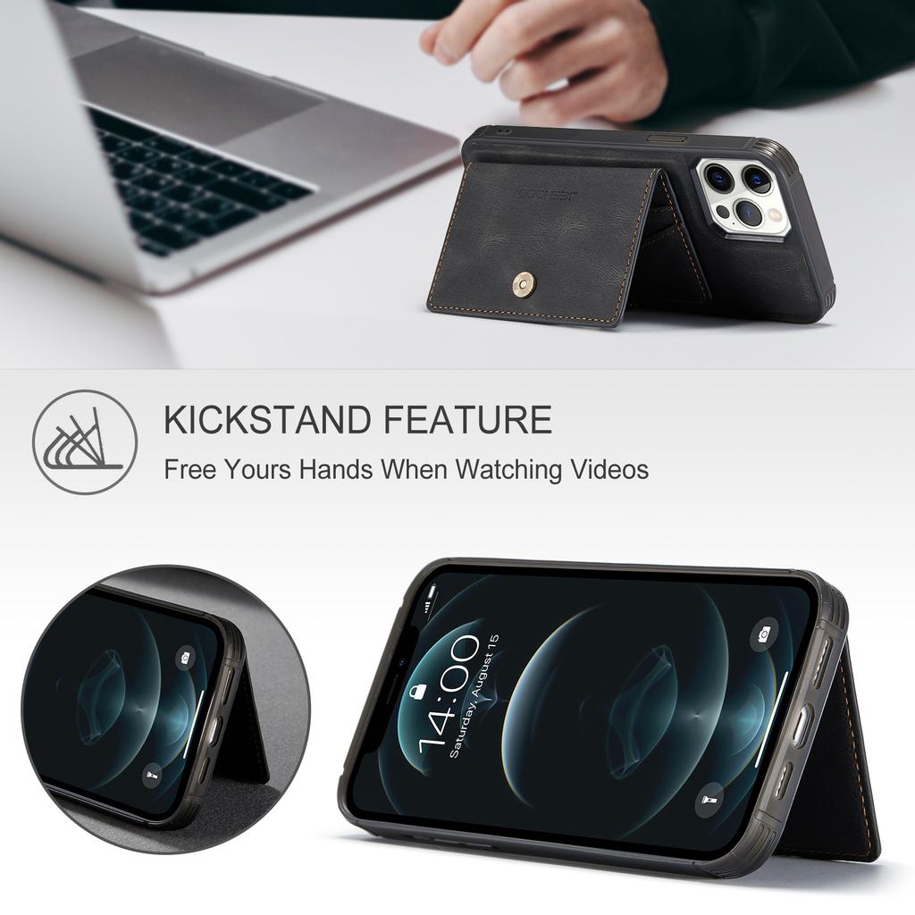 For iPhone 12 Pro Max Case Magnetic Detachable Leather Back Phone Cover Card Holder Kickstand
