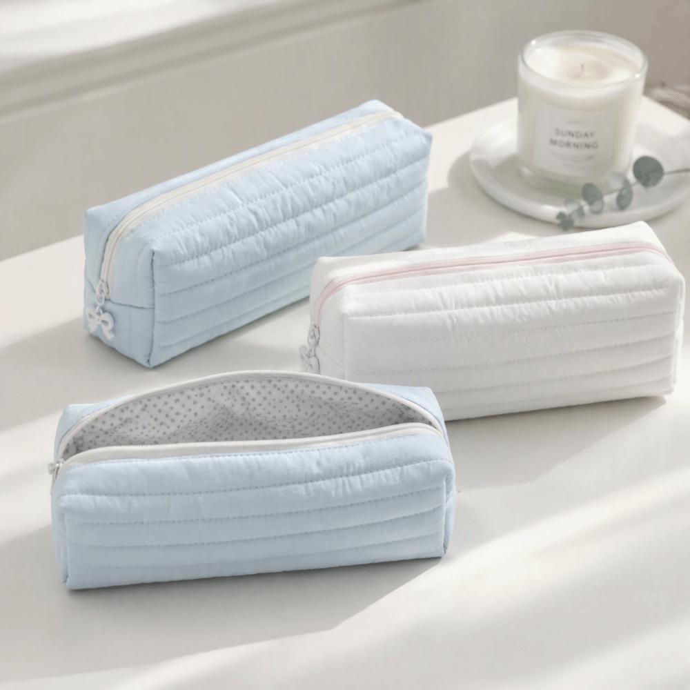 Portable Cream Color Pencil Case Multi-functional School Storage Bag  Office Use