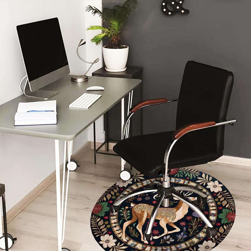 

1pc Carpet Chair Mats Golden Deer amidst Floral Splendor Perfect for Decorating Chairs, Polyester Carpet, for Living Room.YDT645 80cm by 80cm
