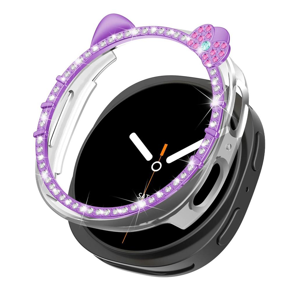 PC Case for Samsung Galaxy Watch 8 40mm 44mm Cute KITTY CAT Diamond Protector Hollow Accessories for woman Samsung watch8 Cover