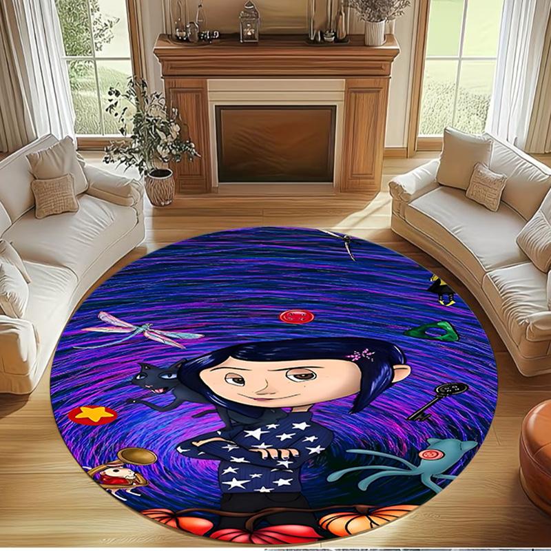 Coraline Print Round Rug, Washable Floor Carpet, For Entryway Dorm Laundry Room Office Study, Home Decor Birthday Christmas Gift