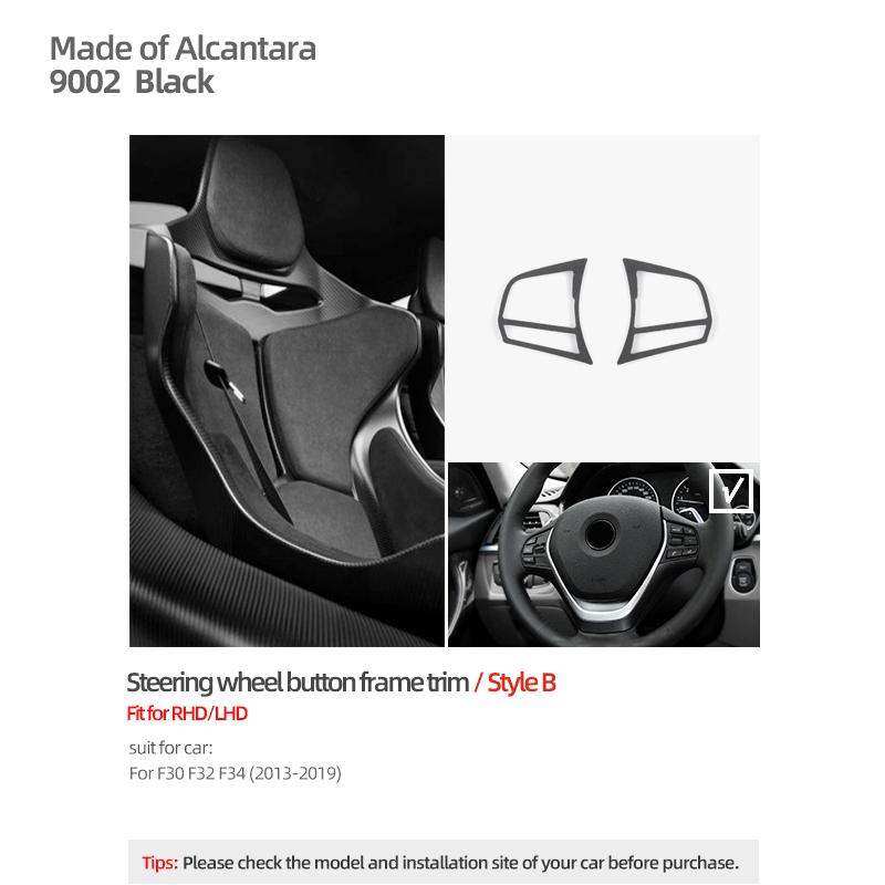 

For BMW F30 F32 F34 Series 3 4 2013- Made of Alcantara Steering Wheel Buttons Trim Stickers Car Interior Decor Accessories Black 9002 B