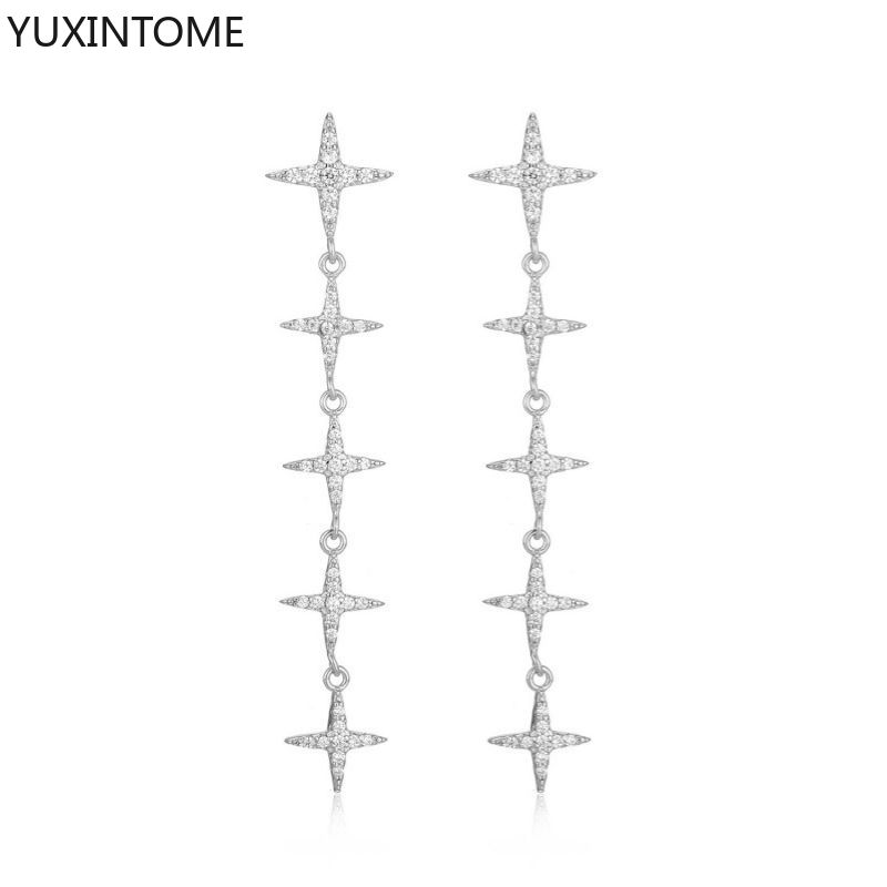 925 Silver Needle Long Chain Stud Earrings For Women Exquisite Zircon Geometric Tassel Pendant Earrings Luxury Jewelry
