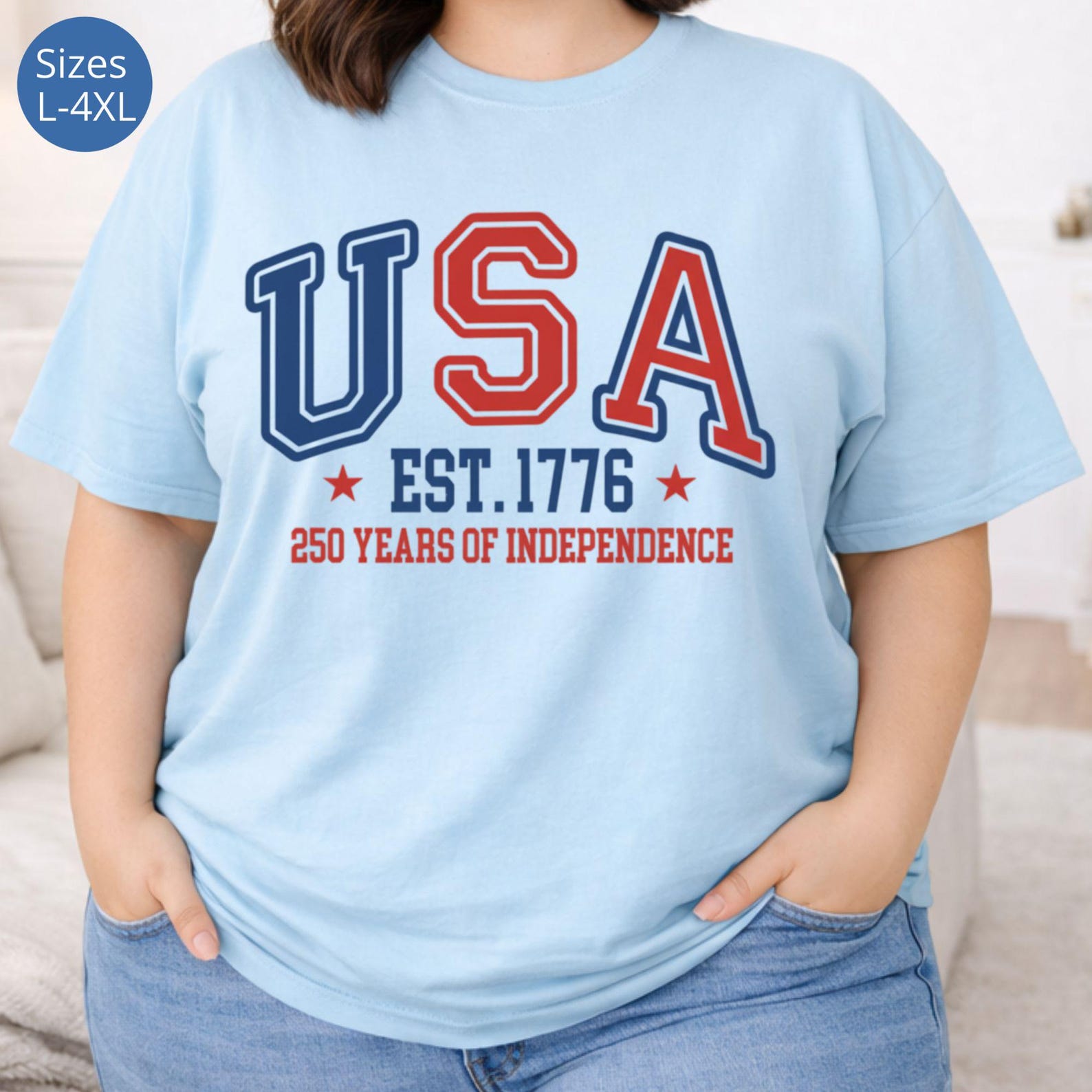 Plus Size America Est 1776 Shirt, Plus Size Women Patriotic Tee, Comfort Colors Shirt, Retro USA 250 Shirt, USA Celebration Gift For Her S