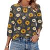 Women's Floral Print 3/4 Sleeve Round Neck Pleated Top Lightweight Casual Blouse Suitable for Daily Wear and Various Occasions