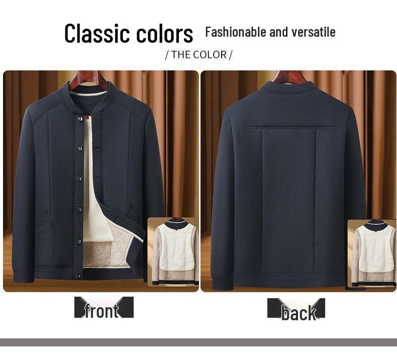 Woodpecker Men's Winter Velvet-Lined Cotton Jacket for Middle-Aged and Elderly