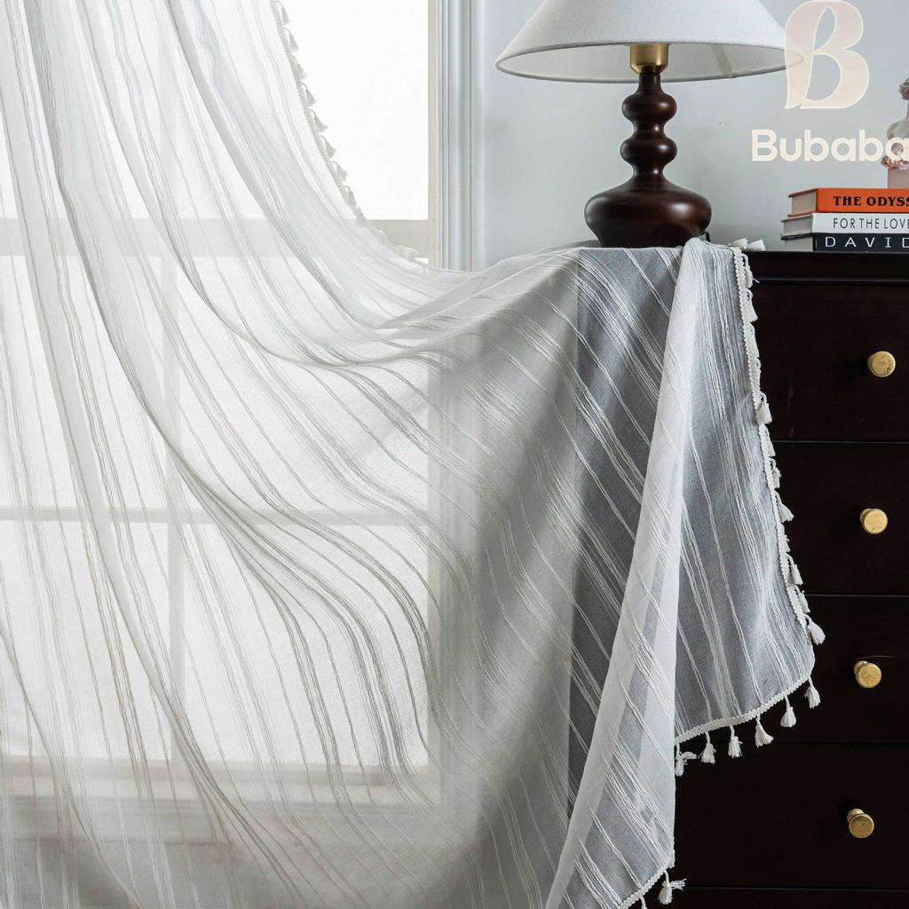 Flying Cat American Bamboo Joint Yarn Light-Transmitting Curtains for Bedroom, Kitchen, Living Room, Balcony, and Partition