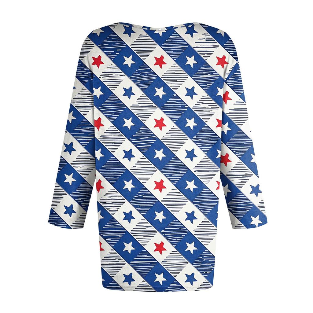 Women's Fashion Casual Round Neck Printed 3/4 T-shirt Top