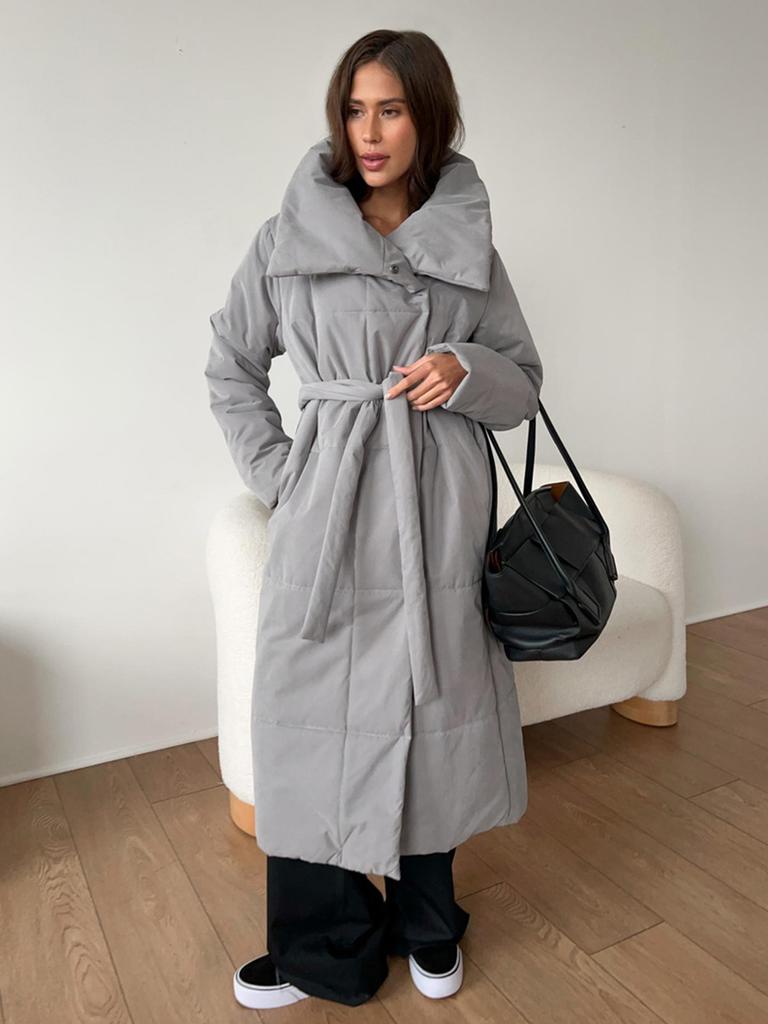 Women Loose Quilted Jackets Parkas Winter Coats Oversized Warm Long Belt Puffer Jackets Ladies Cotton Padded Jacket