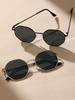 2 Pcs Metal Geometric&Round Frame Fashion Classical Sunglasses For Vacation Decors Photo Props
