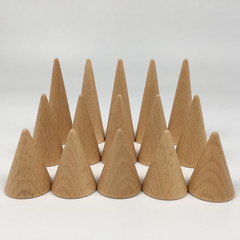 Beech Wood Ring Holder - Conical Display Stand for Jewelry Storage