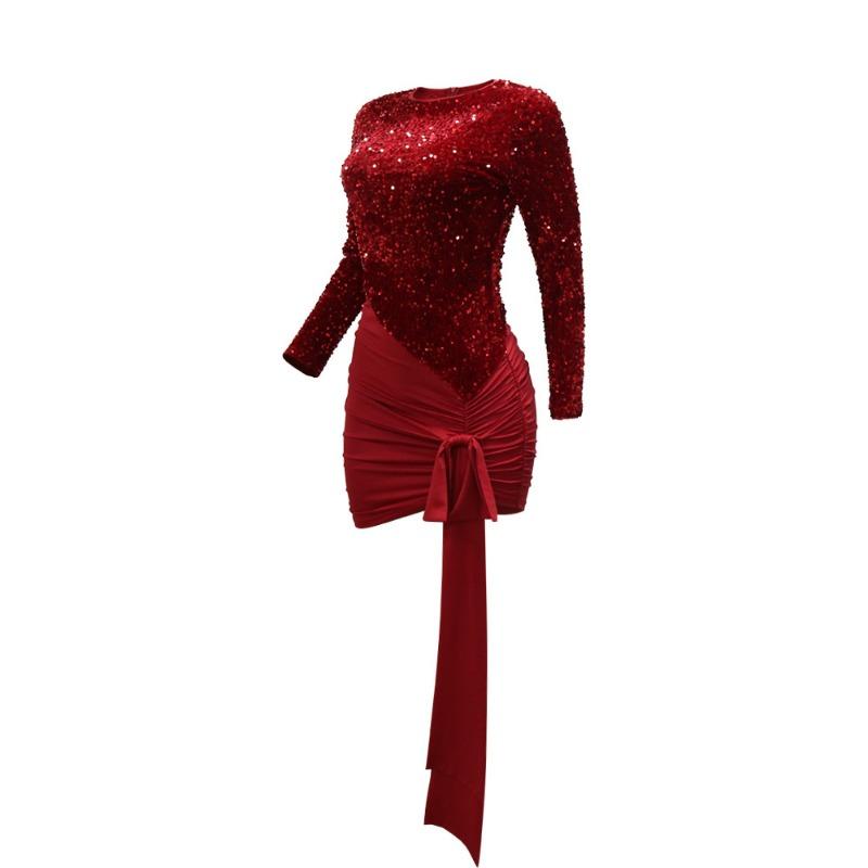 Christmas Sexy Dress Party Long Sleeve Irregular Hip Dress for Women
