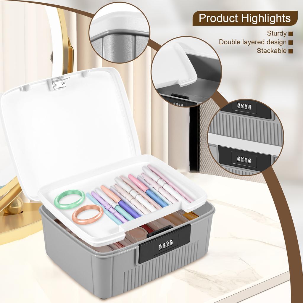 4 Digit Password Lock Safe Box Large Capacity Privacy Container Portable Organizer Household Cash Jewelry Security Storage Box