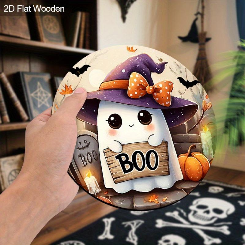 Halloween Wooden Sign with Adorable Ghost Pattern - Charming BOO Figurine Ornaments - Ideal for Front Door, Wall, Room Decor
