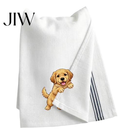 German Shepherd Beagle Dachshund Towels Cute Puppy Tea Towel, Embroidered Corgi Kitchen Dish Absorbent Dog Quick Dry Hand Towel for Lovers Bathroom