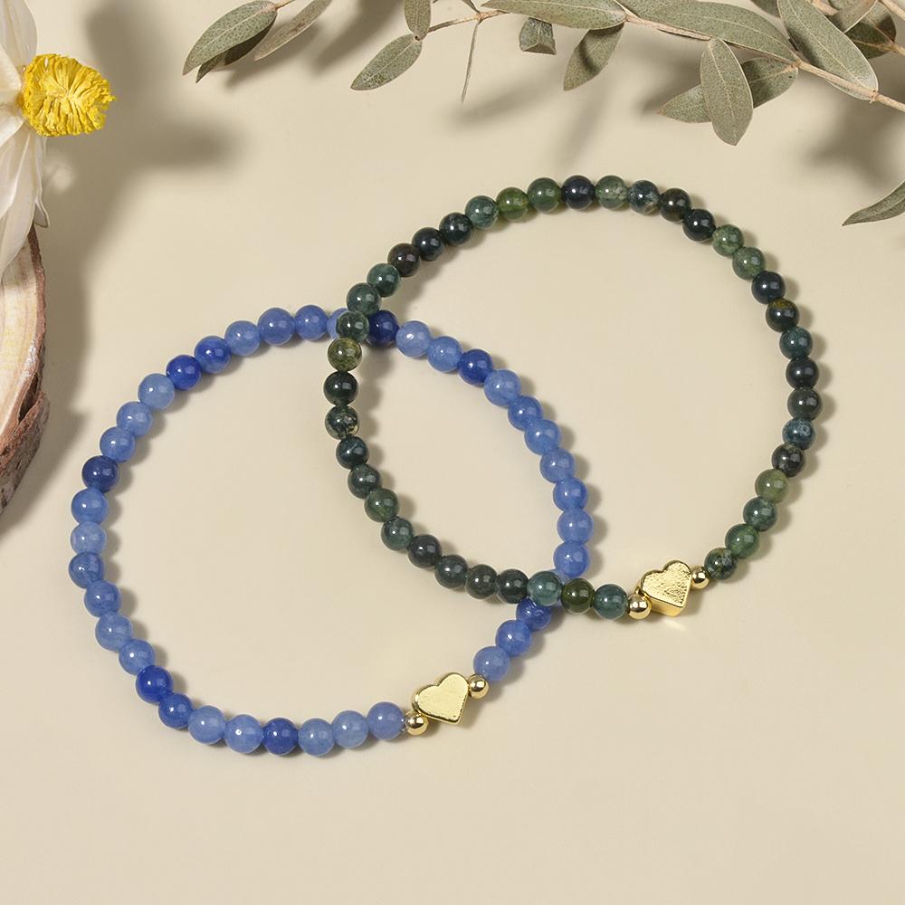 1pc Fashion 4mm Natural Stone Beads Heart Charm Stretchable Bracelet For Women Daily Jewelry