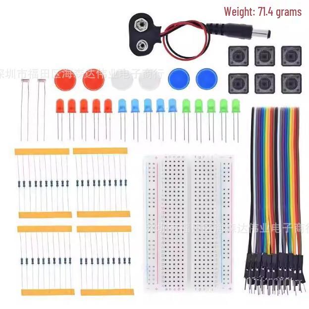 UNO R3 Starter-Kit: 13-in-1 Einsteiger-Kit mit Motherboard, 400-Loch-Steckplatine und LED-Leuchten