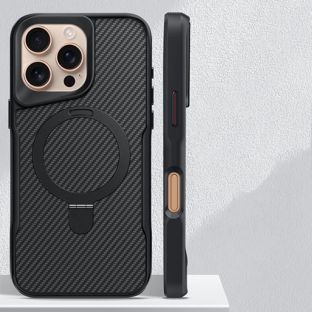Desert Titanium metal holder carbon fibre magnetic phone case for For Iphone 16 15 14 13 12 Pro Max charging armor hard case