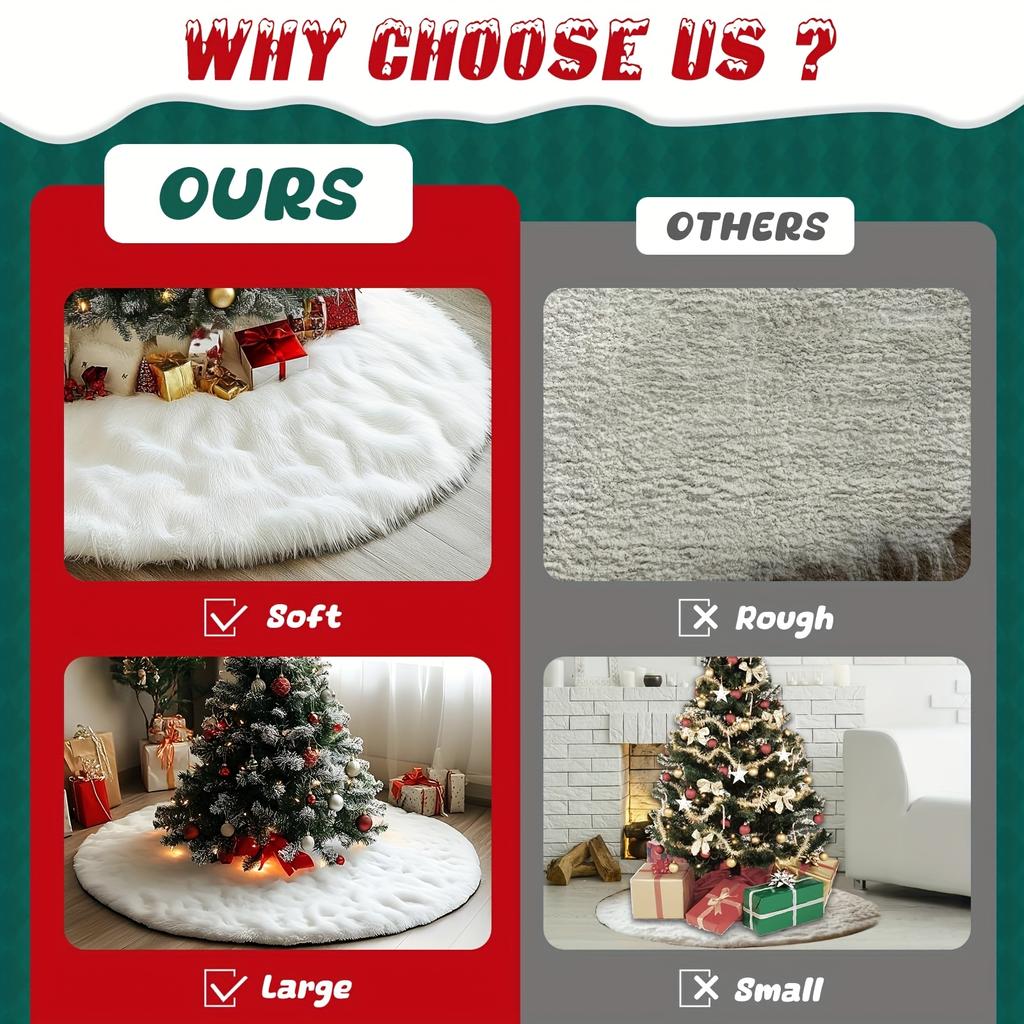 Weißer Plüsch-Weihnachtsbaumrock mit weichem, flauschigem Rand, luxuriös anmutendes Gefühl für Weihnachten, Hochzeiten, Partys und Feiertagsdekorationen