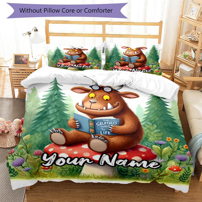 Set Biancheria da Letto Il Gruffalò Personalizzato con Nome 3 Pezzi Copripiumino Chiusura Include 1 Copripiumino e 2 Federe, Morbido e Confortevole per Tutte le Stagioni.